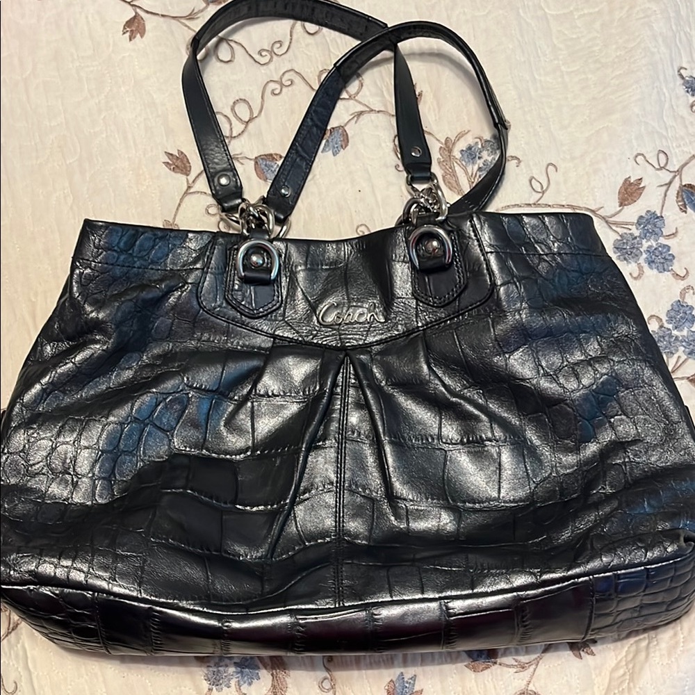 Coach Ashley Black Alligator Leather Carry all Tote Bag